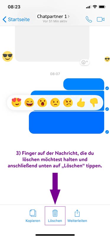 Facebook Nachrichten löschen - 3 Schritt auf Mobile